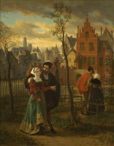 Medieval Townscape With Lovers