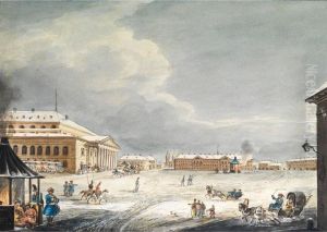 Ansicht Auf Den Theaterplatz Vor Dem Grossen Theater In St. Petersburg by Carl Ivanovitch Kollmann