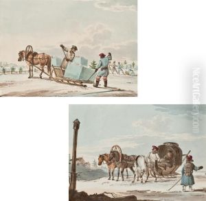 Ice Carriers; And Peasants In A Troika Giving Directions To A Traveller by Carl Ivanovitch Kollmann