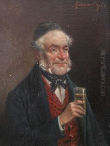 Aldre Herre Med Dryckesglas by Lajos Kolozsvary