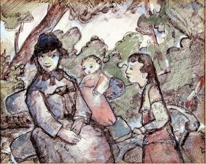 Frau Mit Zwei Madchen Im Garten by Joseph Kolschbach