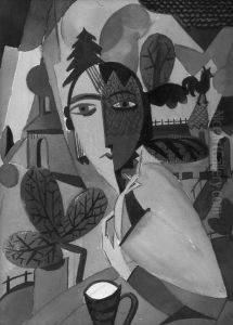 Frau Vor Dorflandschaft by Joseph Kolschbach