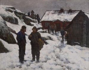 Fishermen In Winterlandscape by Fredrik Kolsto