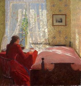Ung Kvinne Ved Vinduet 1893 Olje Pa Lerret by Fredrik Kolsto