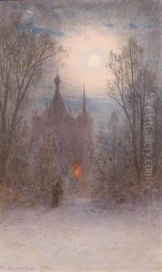 Moonlit Winterevening With Solitary Figure by Gavril Kondratenko