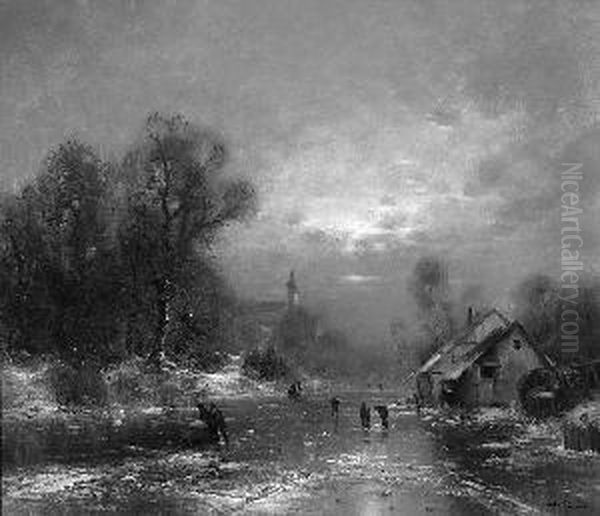 Eisfischer Am Abendlichen Fluss - view 1