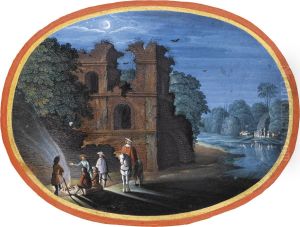 Travellers Gathered Around A Fire, By A Ruin, In Themoonlight by Johann Konig
