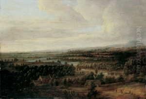 Weite Flusslandschaft. by Jacob I Koninck