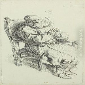 An Old Man Sleeping In An Armchair by Salomon Koninck