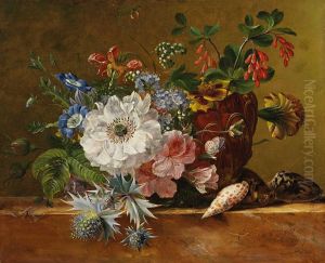 Blumenstillleben Mitdistel Und Muscheln