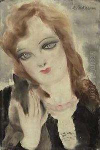 Portrait De Jeune Fille Au Collier Rose by Micao Kono