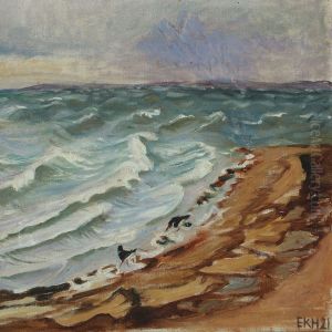 Coastal Scenery With Oystercatchers In The Shallows by Elise Konstantin-Hansen