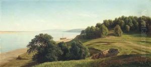 A River Landscape With A Boat Moored At Shore
