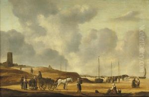 Fisherfolk On The Beach Of Egmond Aan Zee by Willem Gillisz. Kool