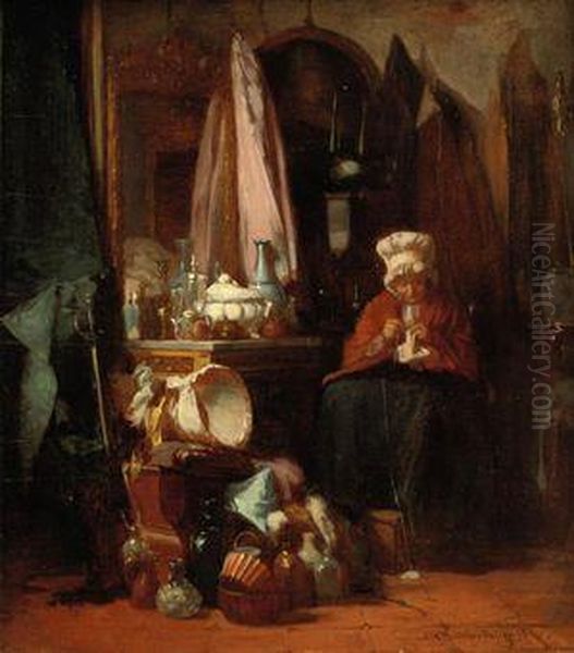 An Old Lady Knitting - view 1