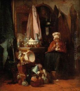An Old Lady Knitting by Alexander Hugo Bakker Korff