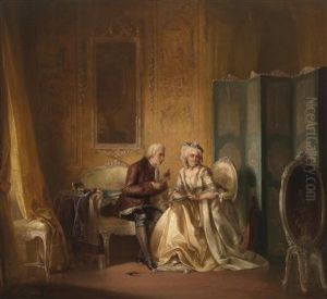 Salon Interior With Young Man Cutting Out The Silhouette Of A Lady
