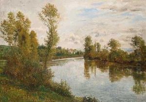 Sommerlicher Flusslauf Mit Gehoft by Julius Kornbeck