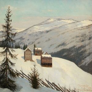 Winter Day At Bjornegaarden Farm In Tonsaasen, Norway by Valdemar Kornerup