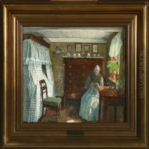 Interior With An Old Woman by Valdemar Kornerup