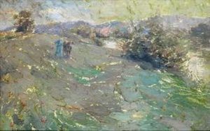 Femme Et Vache En Bord De Riviere by Michel Korochansky