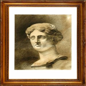 Classical Academy Drawing Depicting A Bust Of A Woman