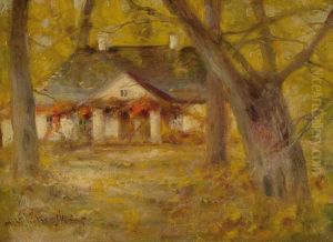 Jesienny Widok Dworku Z Czerwonym Winem by Mieczyslaw Korwin Piotrowski