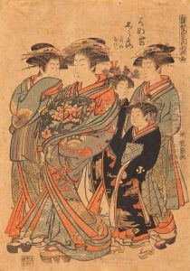Oiran, Kurtyzana Wysokiej Rangi Ze Sluzkami Kamuro, Rycina Z Cyklu