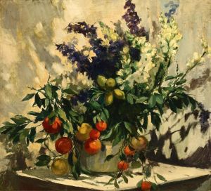 Floral And Fruit Still Life Arrangement by Emil Jean Kosa