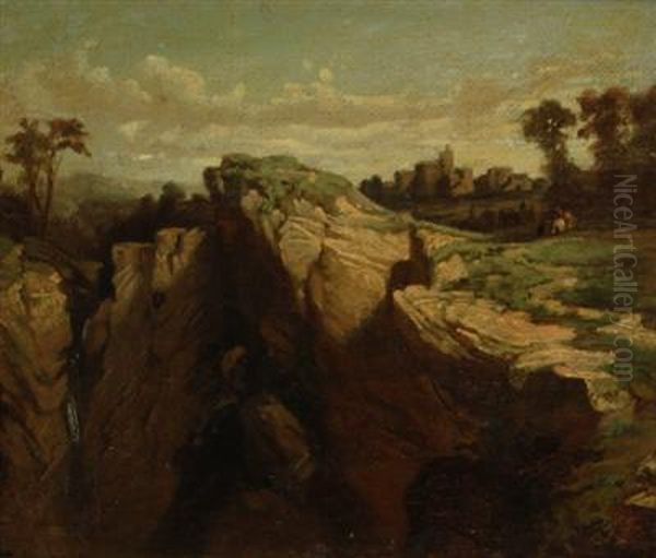 A Small Mountainous Landscape With A Waterfall - view 1