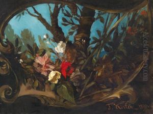 Bouquet Of Flowers Set In Acartouche by Franz Xavier Kosler