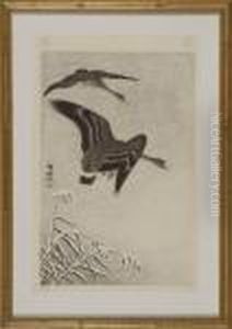 Geese In Flight Above Snow-covered Grasses by Ohara Koson