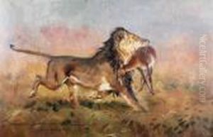 Lew Z Upolowana Antylopa by Jerzy Kossak