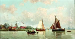 Rivierlandschap Met Boten Op Kalm Water