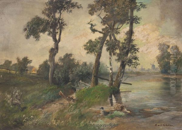 Fluslandschaft Mit Windmuhle - view 1