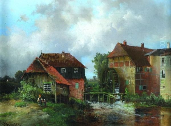 Riviertje Metboerderij En Watermolen, Links Enkele Spelende Kinderen - view 1