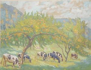 Cows Grazing In Orchard by Daniel Kotz