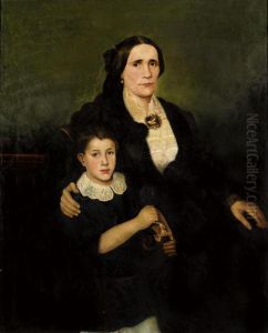 Portrait Of Argiro Zerlentis (nee Maximou) With Her Son Pericles by Nicholaos Kounelakis