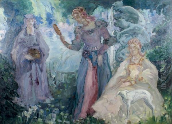 Femmes Dans Un Parc Anime Pres D'une Fontaine - view 1