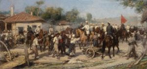 An Episode From The 1877-78 War: Russian Troops Liberate A Balkan Village From The Turks by Pavel Osipovich Kovalevskii