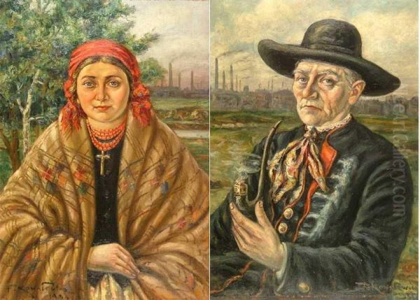 Para Portretow. Kobieta I Mezczyzna W Strojach Slaskich - view 1