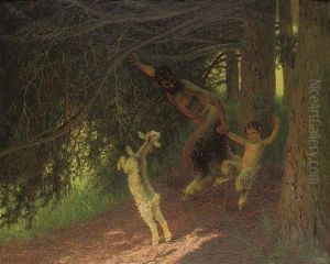 Fauns Gamboling In The Forest by Leopold-Franz Kowalsky