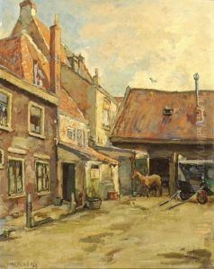 View Of Houses And A Stable by Heinrich Martin Krabb
