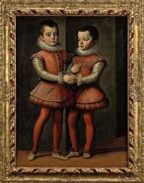 Portrait Of Vittorio Amedeo (1587-1637) And Emanuele Filiberto(1588-1624), Dukes Of Savoy, Full-length, In Red And Silvercostumes With Red Hoses, Lace Collars And Cuffs - view 1