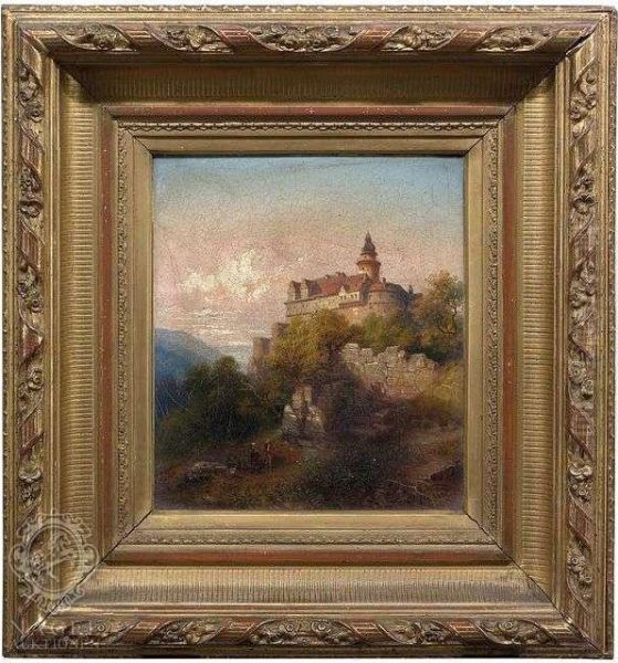 Mountainous Landscape With A Castle At Dusk - view 1