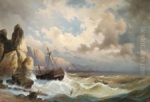Caravel On Stormy Seas by Carl Rudolph Krafft