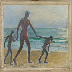 Two Boys And A Man Onthe Beach by Johannes Kragh