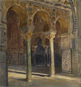 View Into The Ceremonial Hall In Alkazar (sevilla) by Johann Viktor Kramer