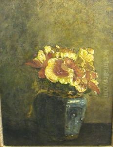 Still Life With Yellow Flowers In A Blue Vase