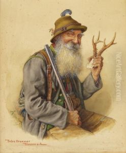 Portrat Eines Jagers Mit Vollbart Und Rehgeweih by Peter I Kramer